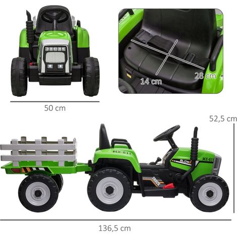 Tracteur électrique enfant avec télécommande parentale, vitesse max 6 km/h, vert et noir, véhicule à pédales pour enfants, jouet de conduite extérieur. (1/5)