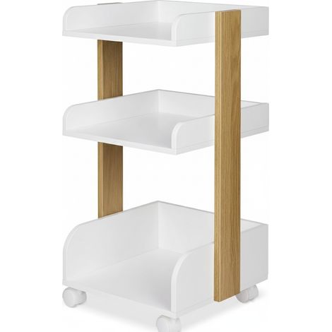 Chariot de rangement à roulettes hauteur 69 cm Bosse blanc et chêne