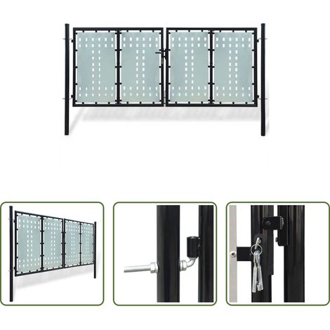 vidaXL Scharniere - Schwarzes Einzeltor für Zäune 300 x 125 cm (1/5)
