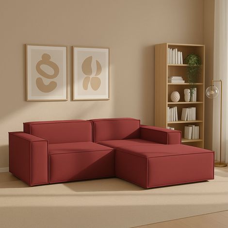 Talamo Italia Divano fisso Patrizia, Divano componibile a 2 posti con penisola destra, 100% Made in Italy, Sofà moderno in tessuto, Cm 220x170h70, Rosso, con imballo rinforzato (1/5)