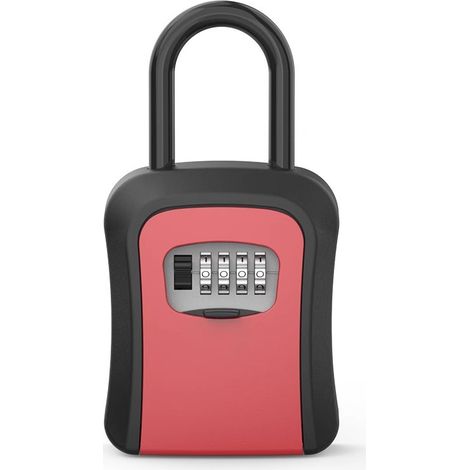 Coffret à clés étanche et antivol, boîte métallique pour suspendre les clés, serrure à combinaison à 4 chiffres, clé de secours cachée (rouge) - AquaForge (1/5)