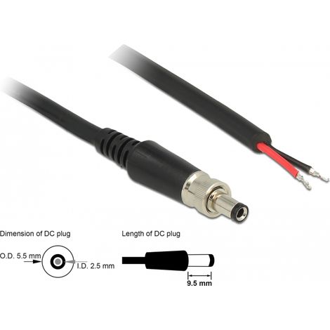Delock Cable de alimentaciÃ³n DC 5,5 x 2,5 x 9,5 mm atornillable para abrir extremos de cable de 95 cm
