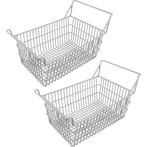 Lot de 2 paniers de rangement en fil métallique pour congélateur coffre, avec poignées réglables en hauteur, pour cuisine, garde-manger et placard (50 x 24 cm / 19,7 x 9,4 pouces). (1/5)