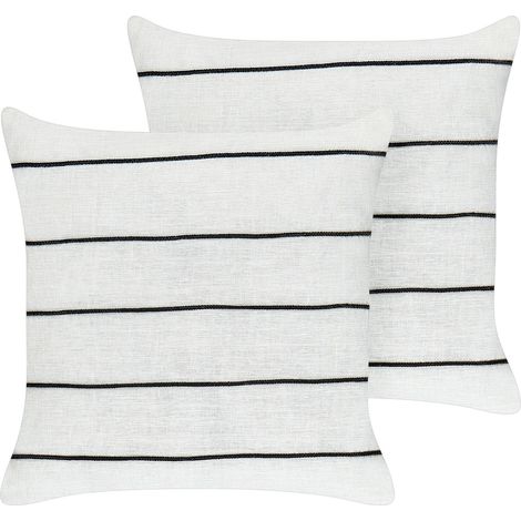 Set di 2 cuscini in lino e cotone con motivo a righe Bianco e nero 50 x 50 cm Milas (1/5)