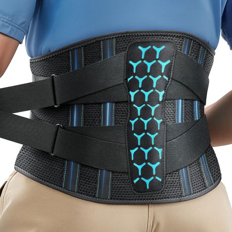 Ceinture lombaire pour les douleurs dans le bas du dos, 7 renforts ergonomiques avec coussin 3D confortable, ceinture lombaire facile à mettre et à enlever, soulage les douleurs sciatiques, L (tour de (1/5)