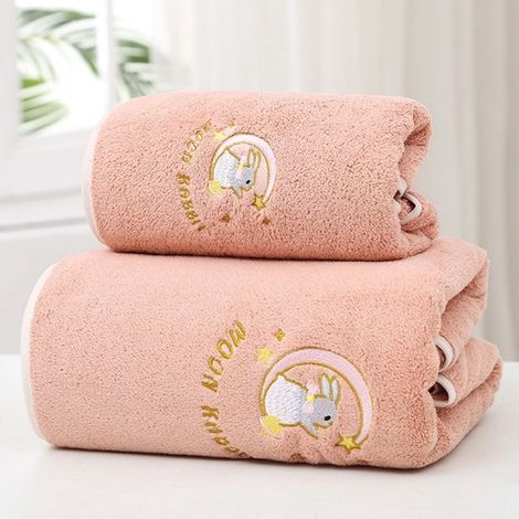 Serviette de bain 70 x 140 cm, serviette de plage, motif « Lapin de la Lune », serviette en coton doux, douce et absorbante pour la salle de bain, la cuisine, les soins du visage, la plage, etc. (1/5)