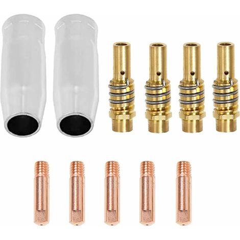 Adatto per MIG MB15AK 11 PZ 2 Ugello gas conico, 5 Tubo di contatto M6 0,8 mm 1,0 mm, 2 Supporti per tubo di contatto, Accessorio torcia 15AK, Accessorio consumabili saldatore MIG (1/5)
