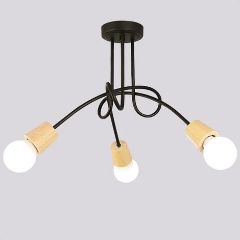 U DO 3 Têtes Vintage Lampe de Plafonde Plafonnier en Métal Bois/Fer Rétro Industriel (1/4)