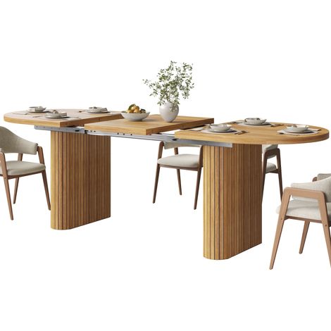 Table à manger extensible 120-160cm– Structure verticale- 4 à 6 personnes- En MDF+Metal- Salle a manger/Salon- Marron (1/5)