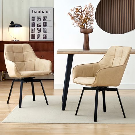 CLIPOP Lot de 2 chaises de salle à manger, pivotantes à 360°, en cuir synthétique, siège rembourré super épais, crème (1/5)