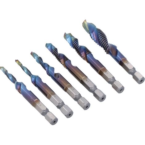 6 Forets à Taper en Spirale HSS Multifonctionnels avec Douille Hexagonale pour Percer et Tarauder (1/5)