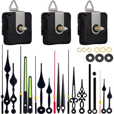 3 pièces Kit de remplacement de mécanisme d'horloge silencieux - pièces de mouvement d'horloge à piles avec 7 aiguilles d'horloge (1/5)