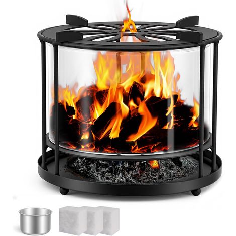Réchaud en acier inoxydable avec protection contre le vent en verre - Brûleur bio - Four à bougie chauffe-plat - Réchaud pour théière (BK-103) (1/5)