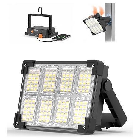 Projecteur LED Rechargeable, Lampe de Chantier Portable, Baladeuse Solaire (1/5)