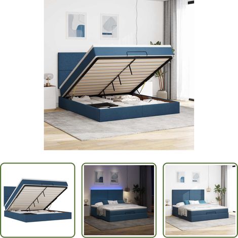 vidaXL Rangement sous le lit - Cadre de lit ottoman avec matelas bleu 180x200 cm tissu (1/5)