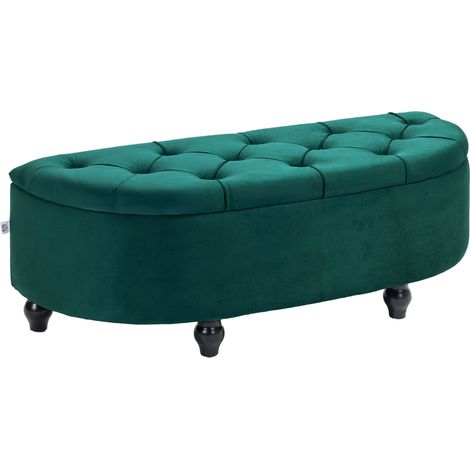 Banco tapizado con almacenaje y tapa abatible de terciopelo verde oscuro 120 x 46 x 42 cm HOMVRA (1/5)