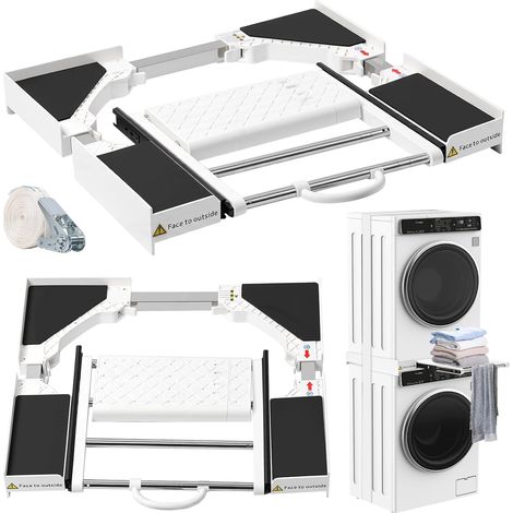 Kit de Superposition Universel 42–73 cm pour Lave-Linge et Sèche-Linge avec Barre Porte-Serviettes Plateau Cadre intermédiaire pour Buanderie et Petits Appartements (1/5)