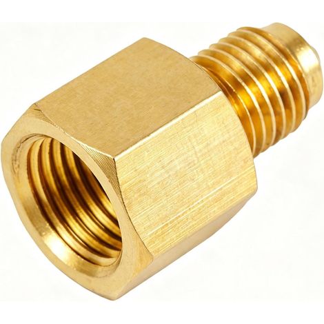 Adaptateur Régulateur Azote - 1 Pièce - Laiton Massif - Raccord SAE 6,35mm vers G1/4" - Climatisation Auto et Industrie - Doré (1/5)