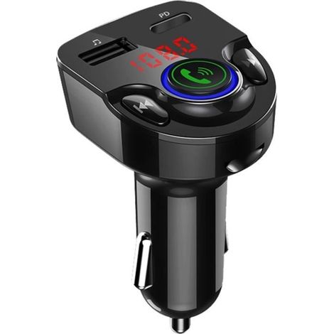 Chargeur voiture USB A+C - Bigben - 25W - Transmetteur FM - Noir - Mains libres (1/3)