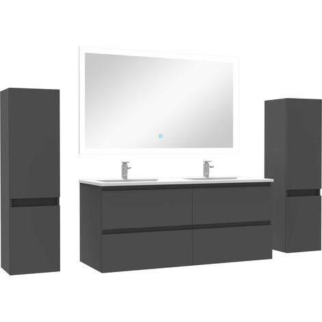 Ensemble meubles Salle de Bain 120cm vasque + colonnex2 + LED miroir Anthracite