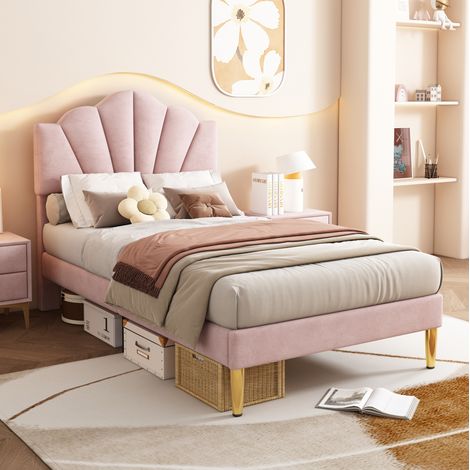 MEUBLIV Cama 90x200 cm rosa – cabecero regulable, sin colchón (1/5)