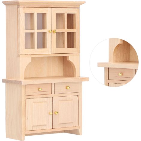 Meuble de cuisine miniature en bois pour maison de poupée à l'échelle 1:12, accessoires de décoration, couleur bois (1/5)