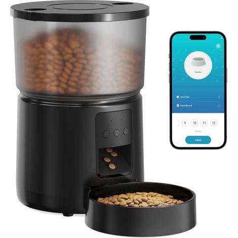 Distributeur Croquettes Chat Automatique - 5G/2,4G WiFi - Contrôle App, Enregistrement Vocal, Double Alimentation, Grande Capacité - 3L, 10 Repas par Jour, 10s Voix, 10 Portions par Repas (1/5)