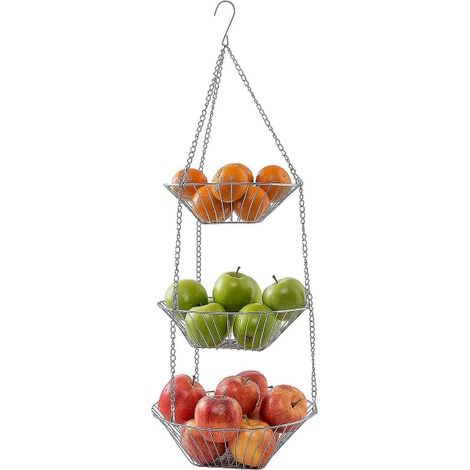 Wandmontierter Obst- und Gemüsekorb aus Metall Set mit 3 hängenden Küchenkörben, luftige Aufbewahrung für Gemüse und Obst (1/5)