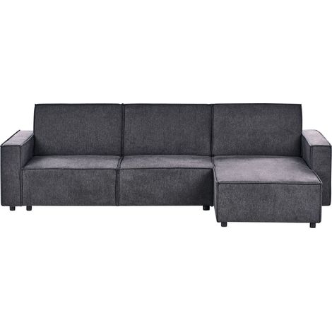 Corner Sofa Bed 3 Seater ROMEDAL II Fabric Graphite Grey Left Hand