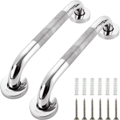 Barandillas de pared (paquete de 2) - Barandillas antideslizantes de 30 cm, diseñadas para personas mayores - Barandillas de seguridad de acero inoxidable para duchas, inodoros y paredes - Color plata (1/5)