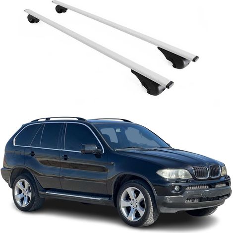OMAC Barres de toit pour BMW X5 E53 1999-2006 – TÜV / DIN 75302:2019 – Antivol inclus – Charge max 75 kg – 2 barres Argent (1/4)