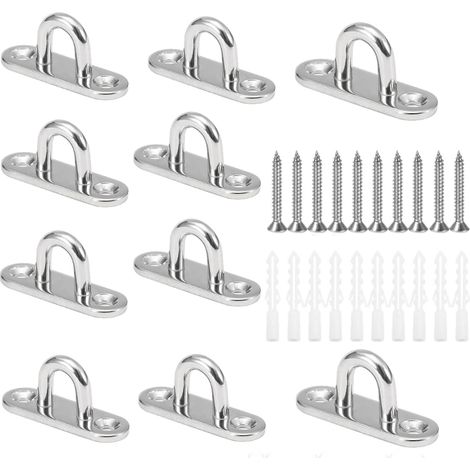 10 Pièces M5 Crochets de Plafond en Forme U en Acier Inoxydable 304 de Base 15 x 45mm Support Mural Plaques à Oeil