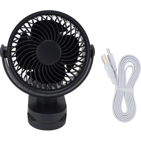 Wiederaufladbarer USB-Clip-Ventilator, leise, 360° drehbar, kleine Größe, mit Clip für den täglichen Gebrauch, Strand und Camping, schwarz. (1/5)