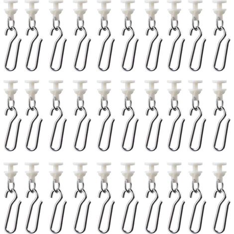 60 Pièces Set de Crochet et Rail pour Rideau - 30 Glisseurs avec 30 Crochets en Métal pour Rail Décoratif de Porte (Beige) (1/5)