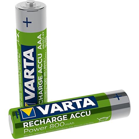 VARTA Pilas AAA, recargables, paquete de 2, Recharge Accu Phone, batería recargable, 800 mAh Ni-MH, listas para usar, aptas para teléfonos inalámbricos