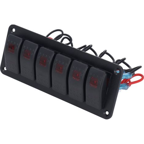 Panneau à 6 interrupteurs à bascule rétroéclairés par LED, étanche, avec protection de circuit, pour voiture, camping-car, bus, bateau, quad, SSV (rouge). (1/5)