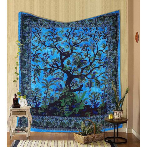 (double, 78.7x 59 Pouces)trkis Tapisserie Arbre De Vie Tapisseries Psychdliques Coton Indien Couvre-lit Double Plaque De Pique-nique Dcoration Mur (1/5)