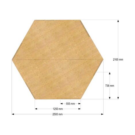 6-Eck-Arbeitsplatte, Breite 2500 mm Maße in mm (BxTxH): 2500 x 2165 x 40 (1/2)