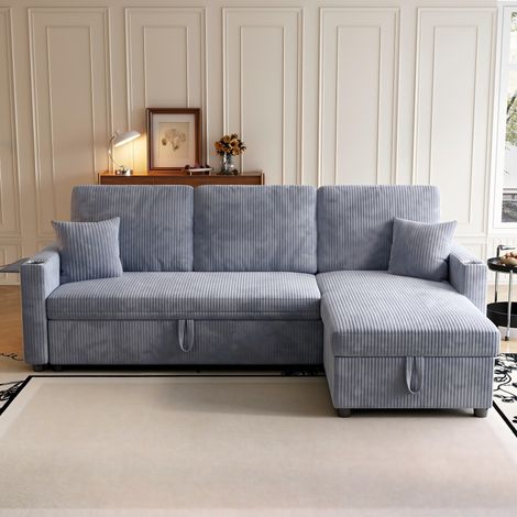 Canapé d'angle convertible avec rangement, tissu corduroy gris, 207,5 x 142 x 84,5 cm OKMYHOME (1/5)
