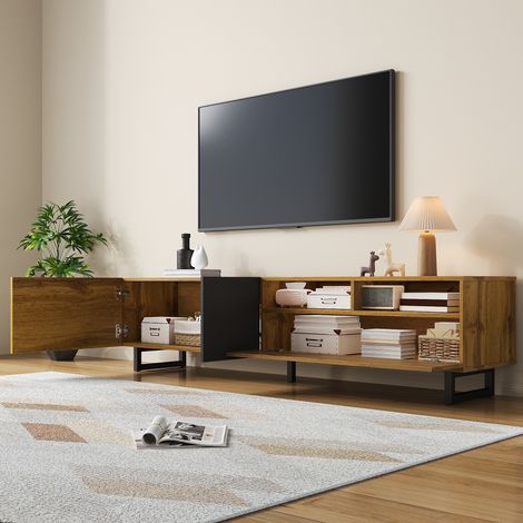 DESMIU Meuble TV 3 portes 2 niches de rangement pour salon en panneaux de particules gris foncé et naturel 170 × 42 × 36,5 cm (1/5)