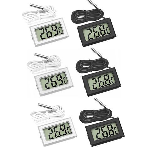 Mini-Digital-LCD-Thermometer mit Temperaturfühler, Guazhuni (3x Schwarz, 3x Weiß) (1/5)