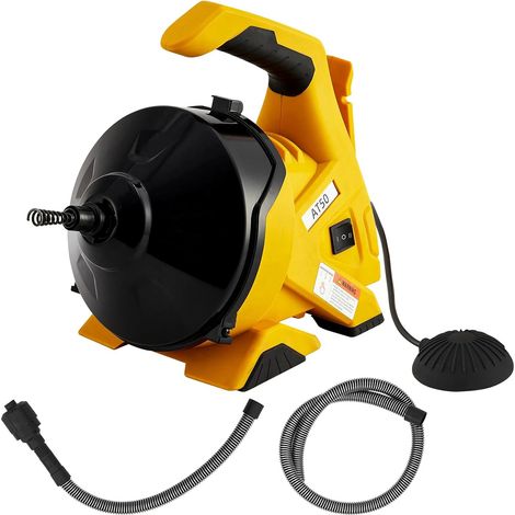 Fuleadture Machine électrique portative de débouchage de canalisations AT50, câble de 9 m (30 pi), commande au pied, pour tuyaux de 3/4 po à 2 po, pour éviers, douches et baignoires (1/5)