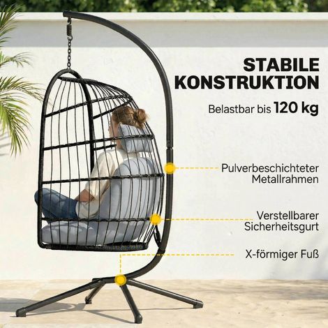 Fauteuil suspendu pliant en polyrotin avec coussin, harnais de sécurité, appuie-tête et sangles, hauteur réglable (1/5)