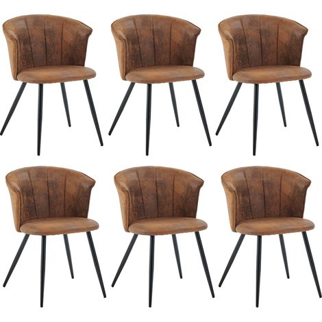 Meubles Cosy DONCIC Set da 6 poltroncine da pranzo stile industriale con braccioli, rivestimento in similcamoscio marrone (1/5)