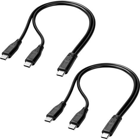 2er-Pack Dual-USB-C-Ladekabel (5 V, 3 A), USB-C-auf-Dual-USB-C-Splitter, 30 cm langes USB-C-Splitterkabel für Laptop, Tablet, Smartphone und Powerbank (nur zum Laden) (1/5)