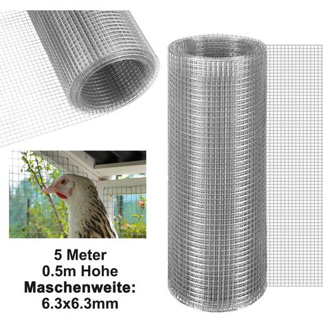 Jiubiaz Rete metallica per voliera 6,3 mm Recinzione in rete metallica 50 cm x 5 m zincata Rete metallica Rete metallica per uccelli con guanti