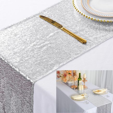 Nappe à paillettes dorées, petite nappe pour décoration extérieure, convient pour mariage, noël, halloween silver (1/2)