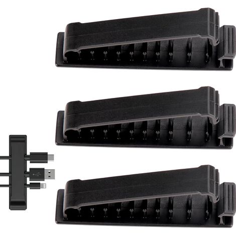 Lntyq Clips Câble Organisateur Bureau Lot de 3 Clips de Câble, avec Auto-adhésifs, Clips Rangement de Câble, Gestion des Câbles, Câble Rangement, pour Câbles Écouteur/USB/Souris/Chargeur/PC(noir)