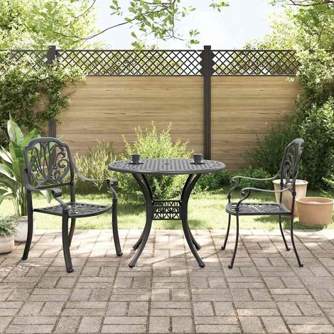 vidaXL Mesa y sillas de bistró 3 piezas aluminio fundido negro (1/5)