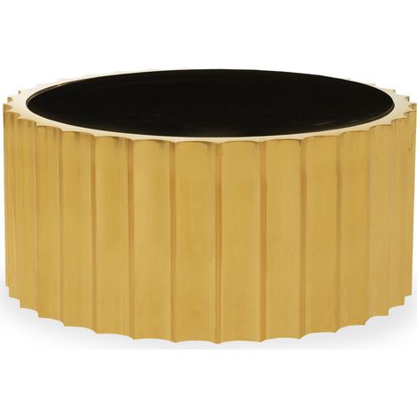 Interiors by Premier Black Glass and Gold Titanium Round Coffee Table Modern, Statement Piece Modern Luxury Coffee Table (1/4)